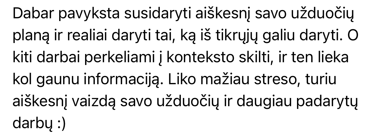 dalyvės atsiliepimas apie Planavimo praktiką