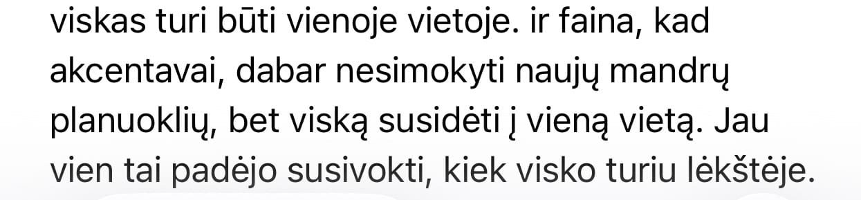 dalyvės atsiliepimas apie Planavimo praktiką