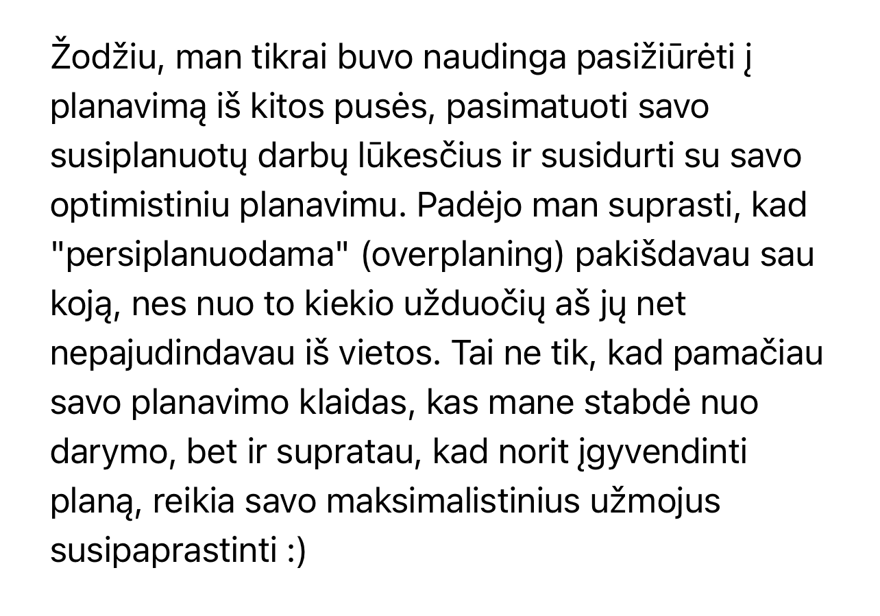 dalyvės atsiliepimas apie Planavimo praktiką