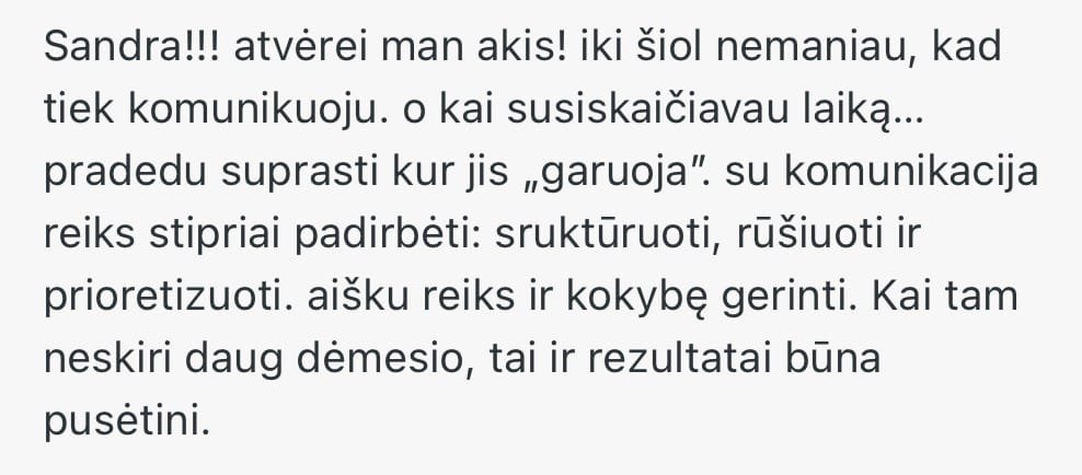 dalyvės atsiliepimas apie Planavimo praktiką